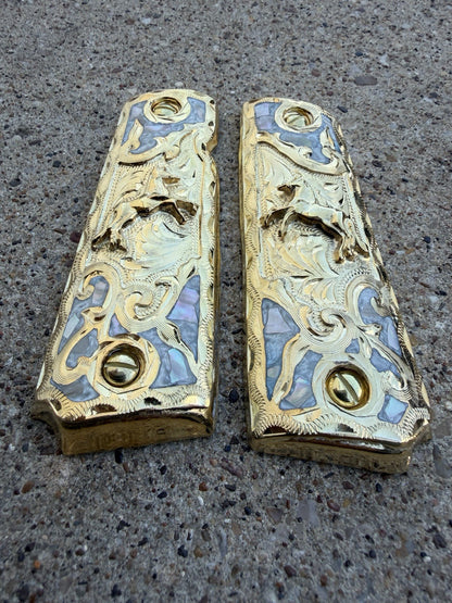 1911 45 38 Super Full Size Horse Gold Gun Pistol Grip Cachas & 24K Screws
