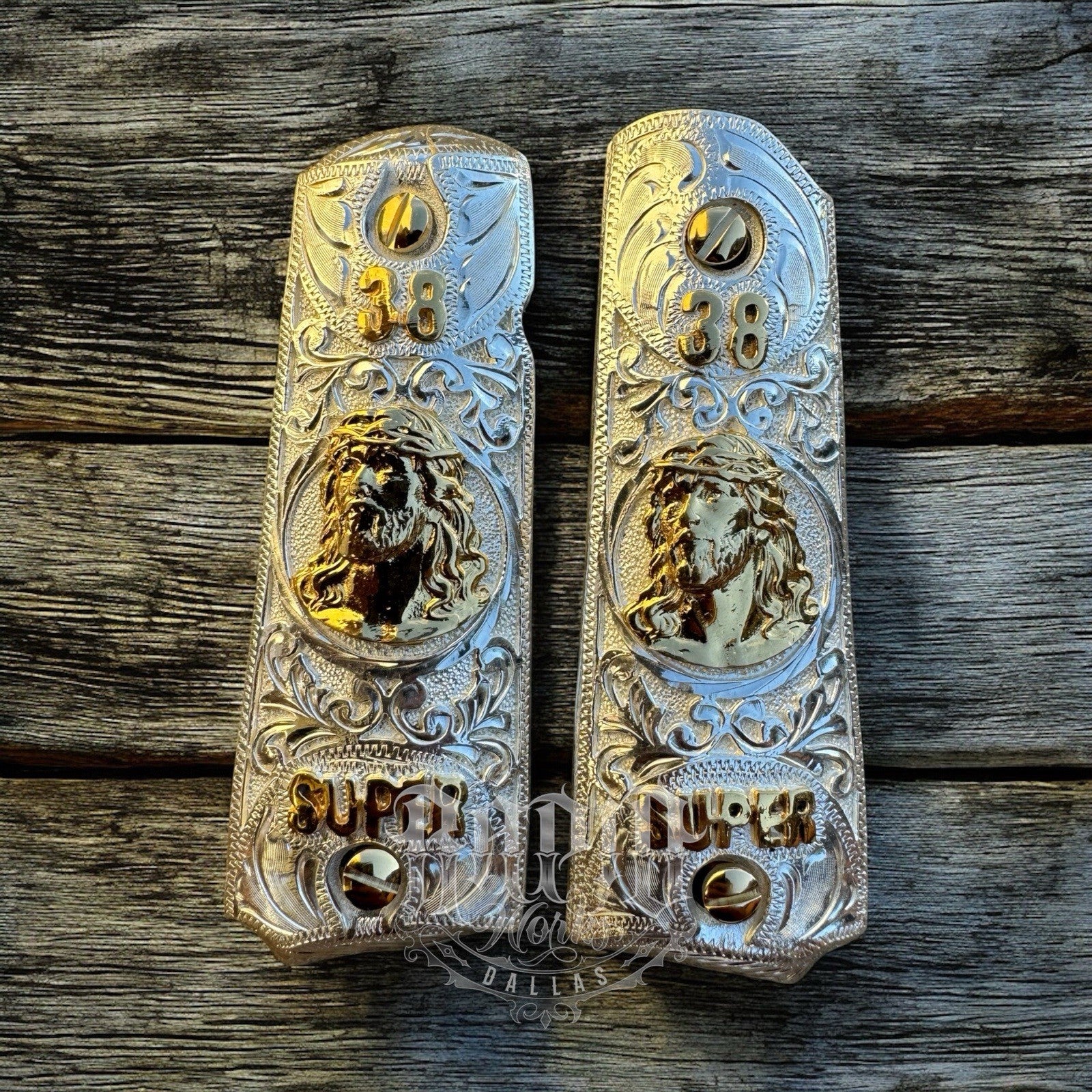 1911 45 38 Super Full Size Jesus Gold Gun Pistol Grip Cachas & 24K Screws