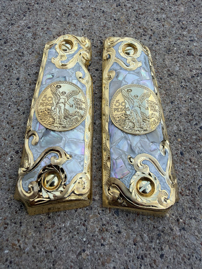 1911 45 38 Super Full Size Centenario Gold Gun Pistol Grip Cachas & 24K Screws