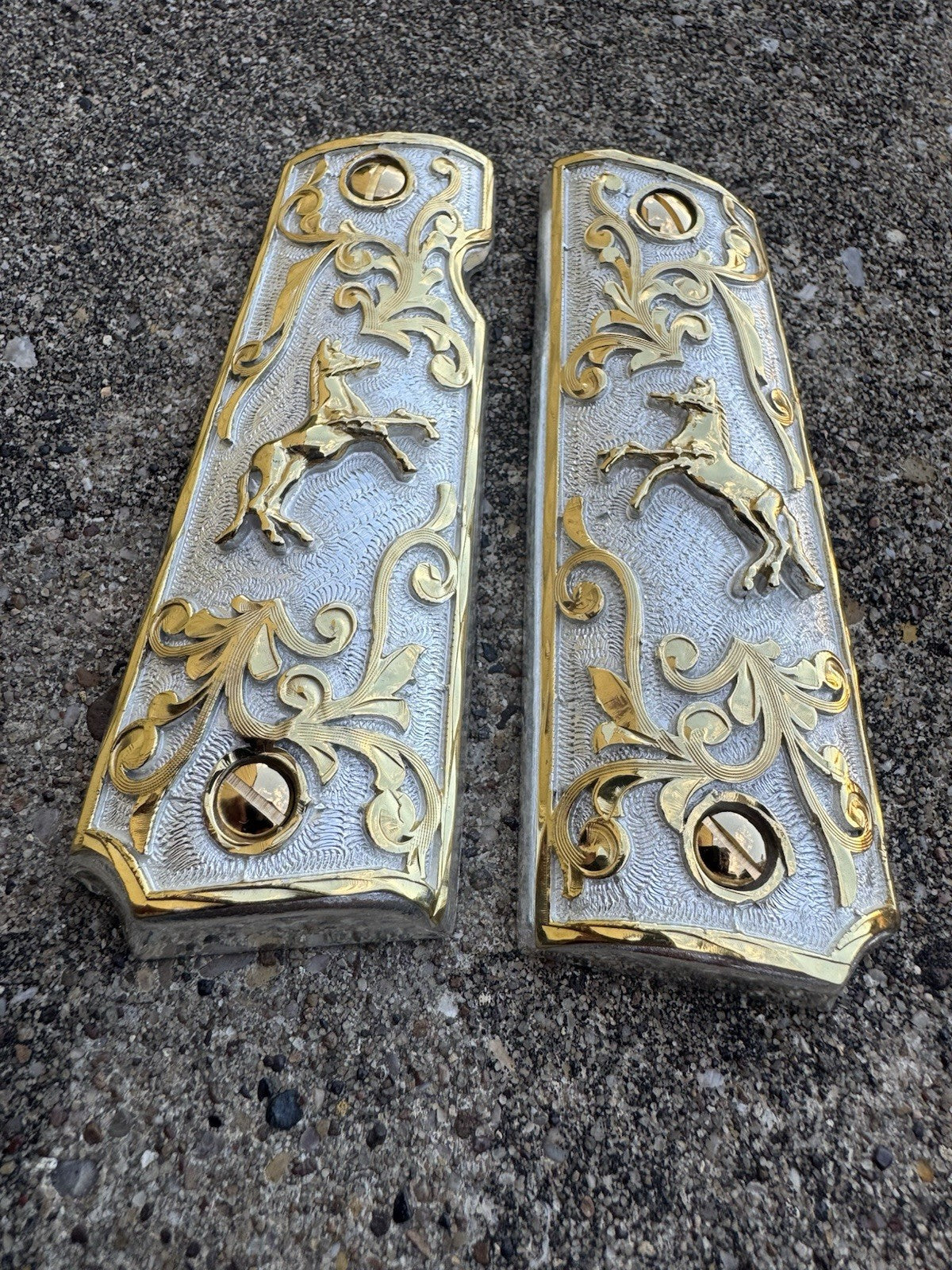 1911 45 38 Super Full Size Horse Gold Gun Pistol Grip Cachas & 24K Screws