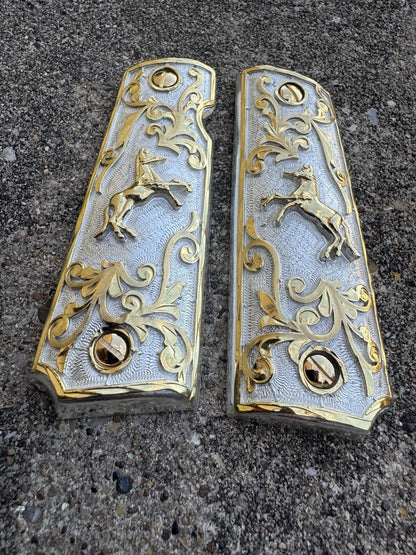1911 45 38 Super Full Size Horse Gold Gun Pistol Grip Cachas & 24K Screws