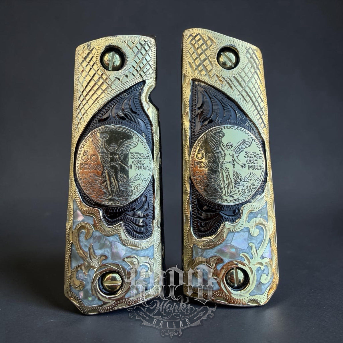 1911 45 38 Super Full Size Centenario Gold Gun Pistol Grip Cachas & 24K Screws