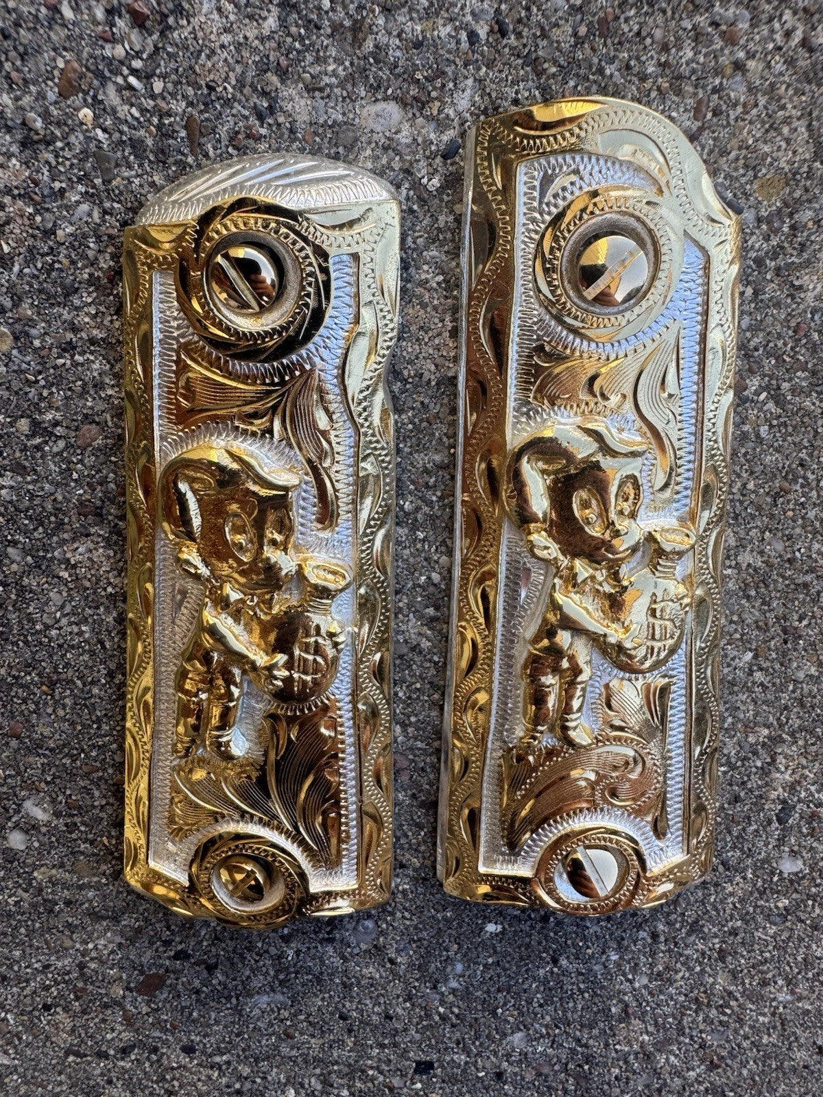 1911 45 38 Super Full Size Richie Rich Gold Gun Pistol Grip Cachas & 24K Screws