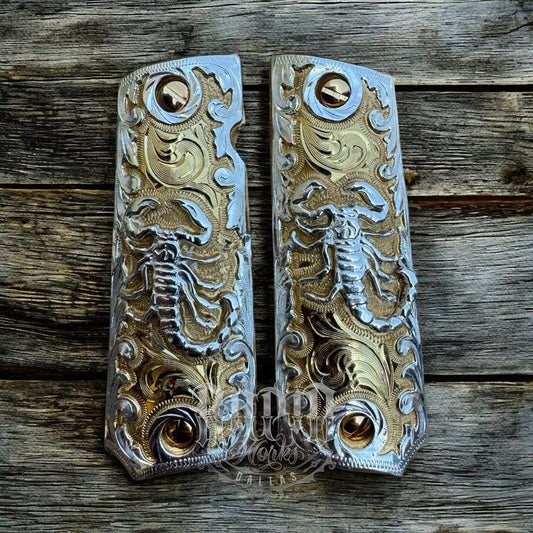 1911 45 38 Super Scorpion Full Size Gold Gun Pistol Grip Cachas & 24K Screws