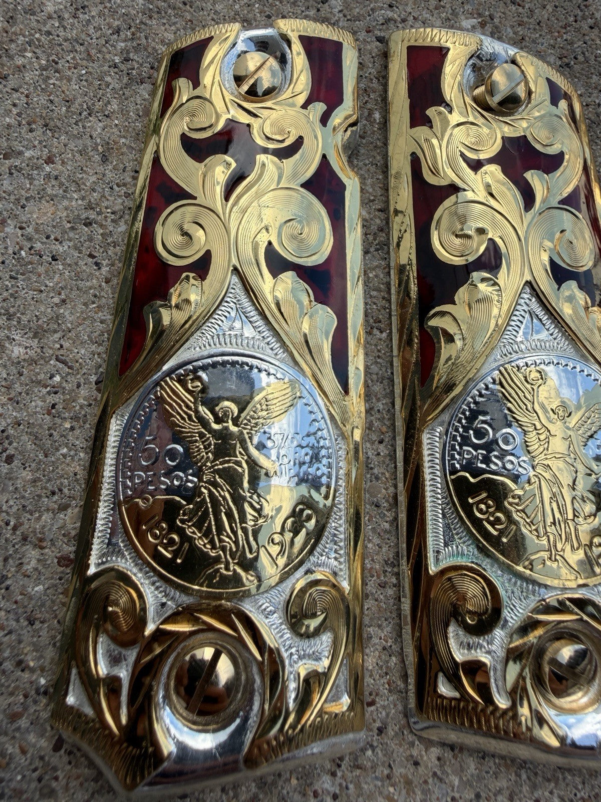 1911 45 38 Super Full Size Centenario Gold Gun Pistol Grip Cachas & 24K Screws