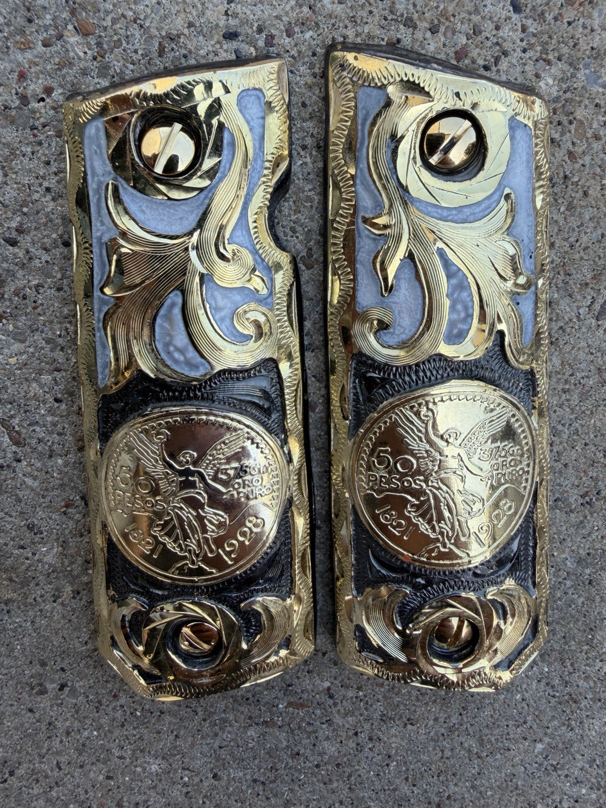 1911 45 38 Super Full Size Centenario Gold Gun Pistol Grip Cachas & 24K Screws