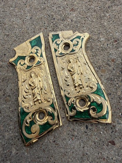 Taurus Pt92 San Judas Grips Cachas Gun Gold Plated