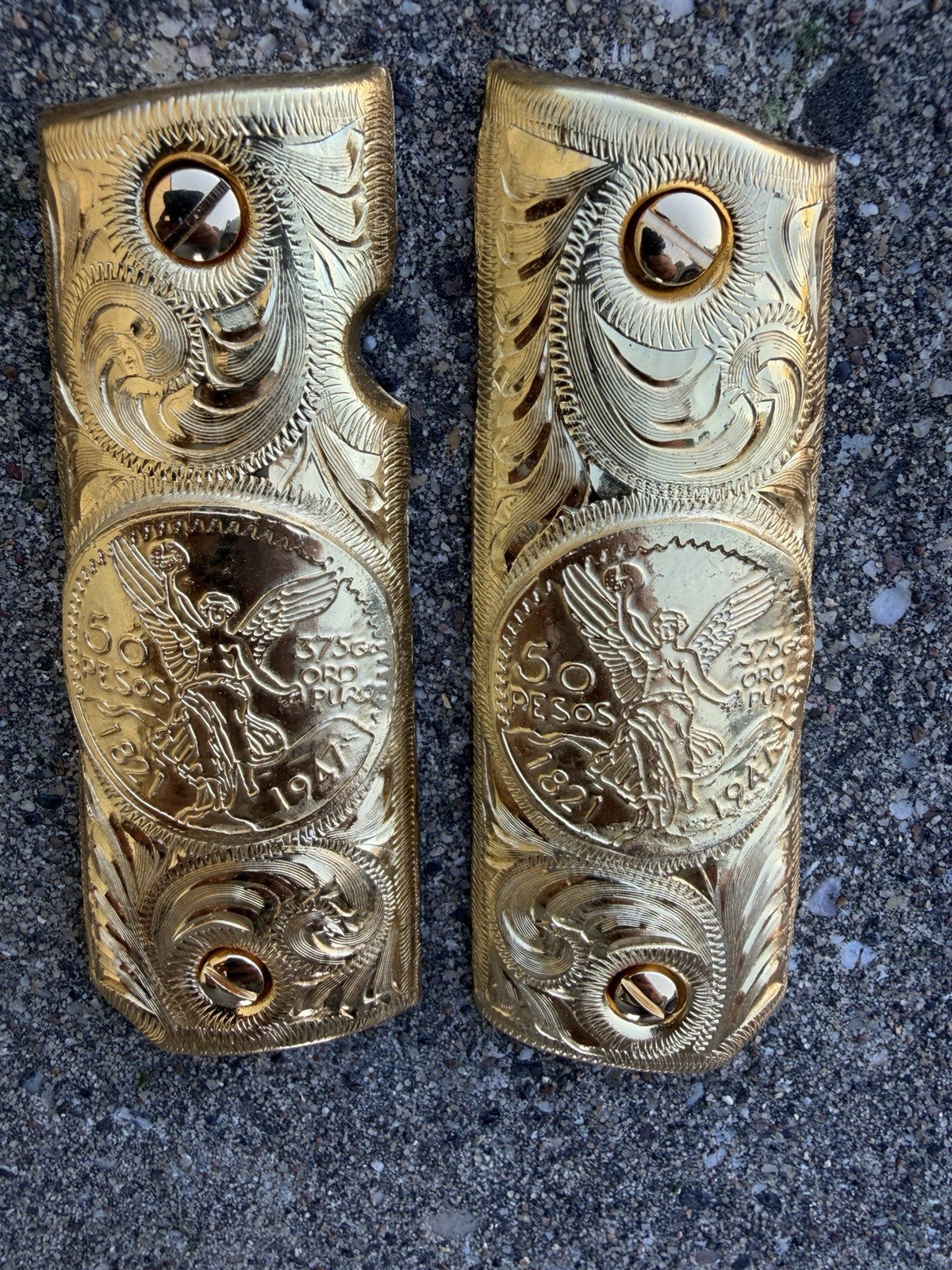 1911 45 38 Super Full Size Centenario Gold Gun Pistol Grip Cachas & 24K Screws
