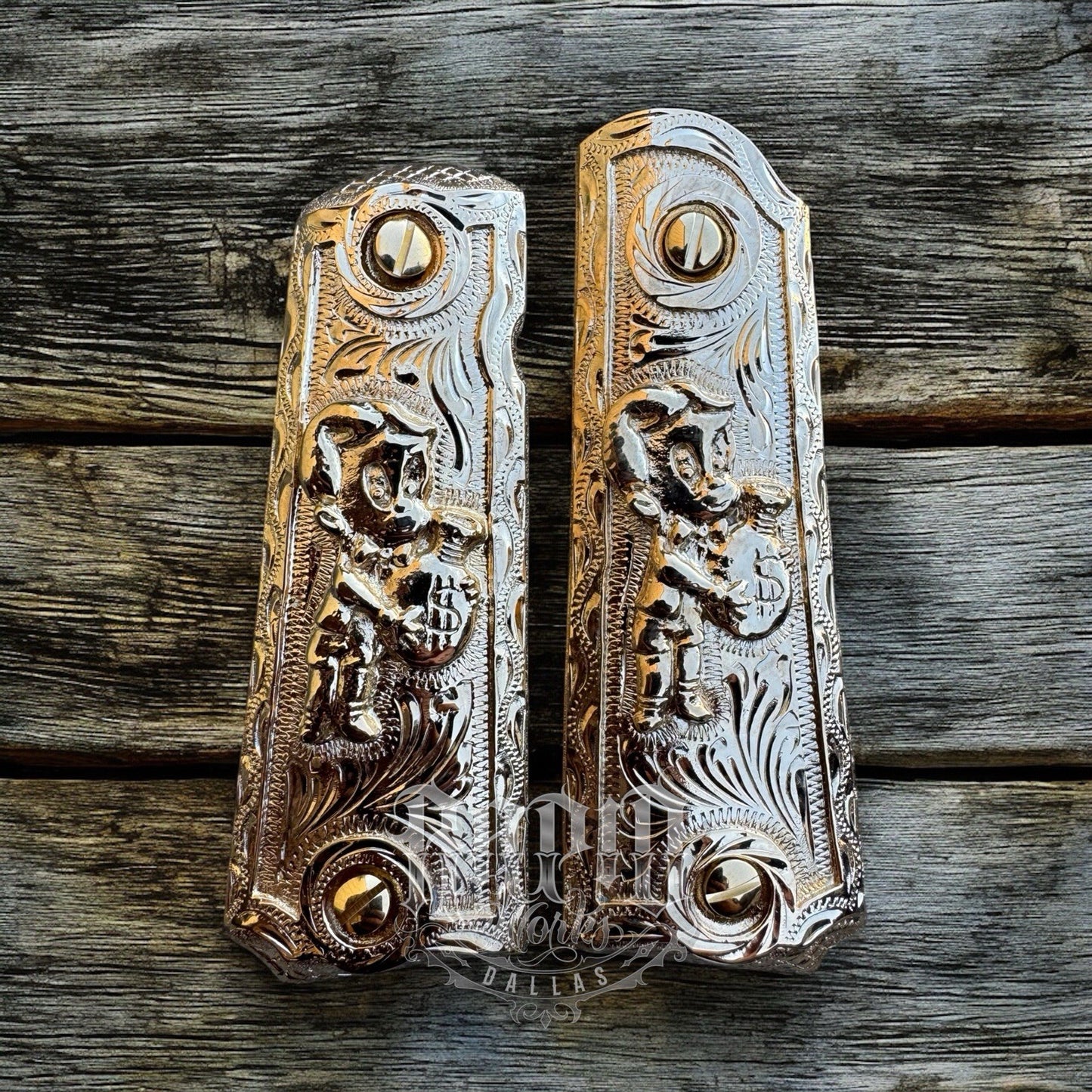 1911 45 38 Super Full Size Richie Rich Gold Gun Pistol Grip Cachas & 24K Screws