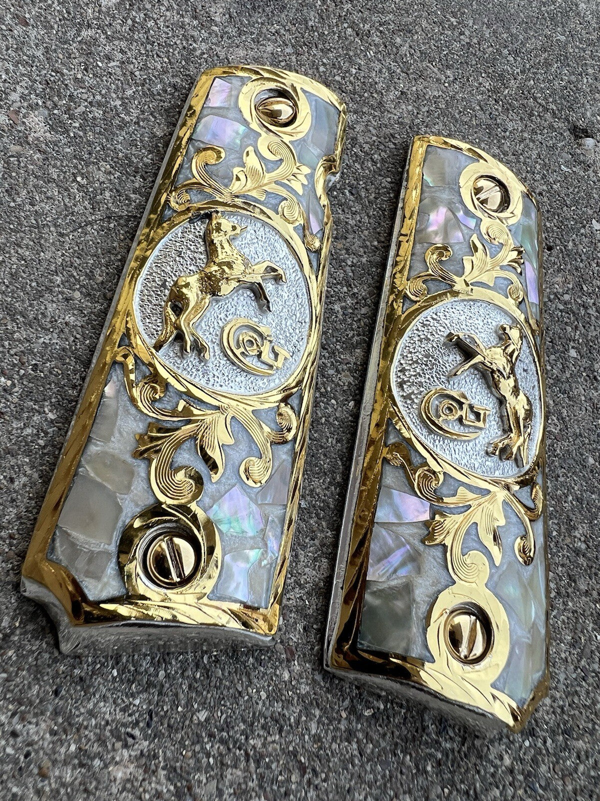 1911 45 38 Super Full Size Colt Gold Gun Pistol Grip Cachas Chapeado &24K Screws