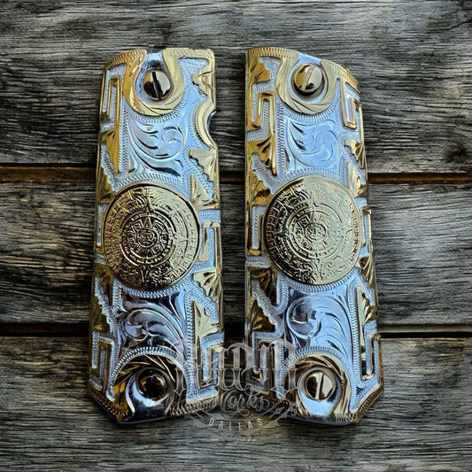 1911 45 38 Super Azteca Full Size Gold Gun Pistol Grip Cachas & 24K Screws