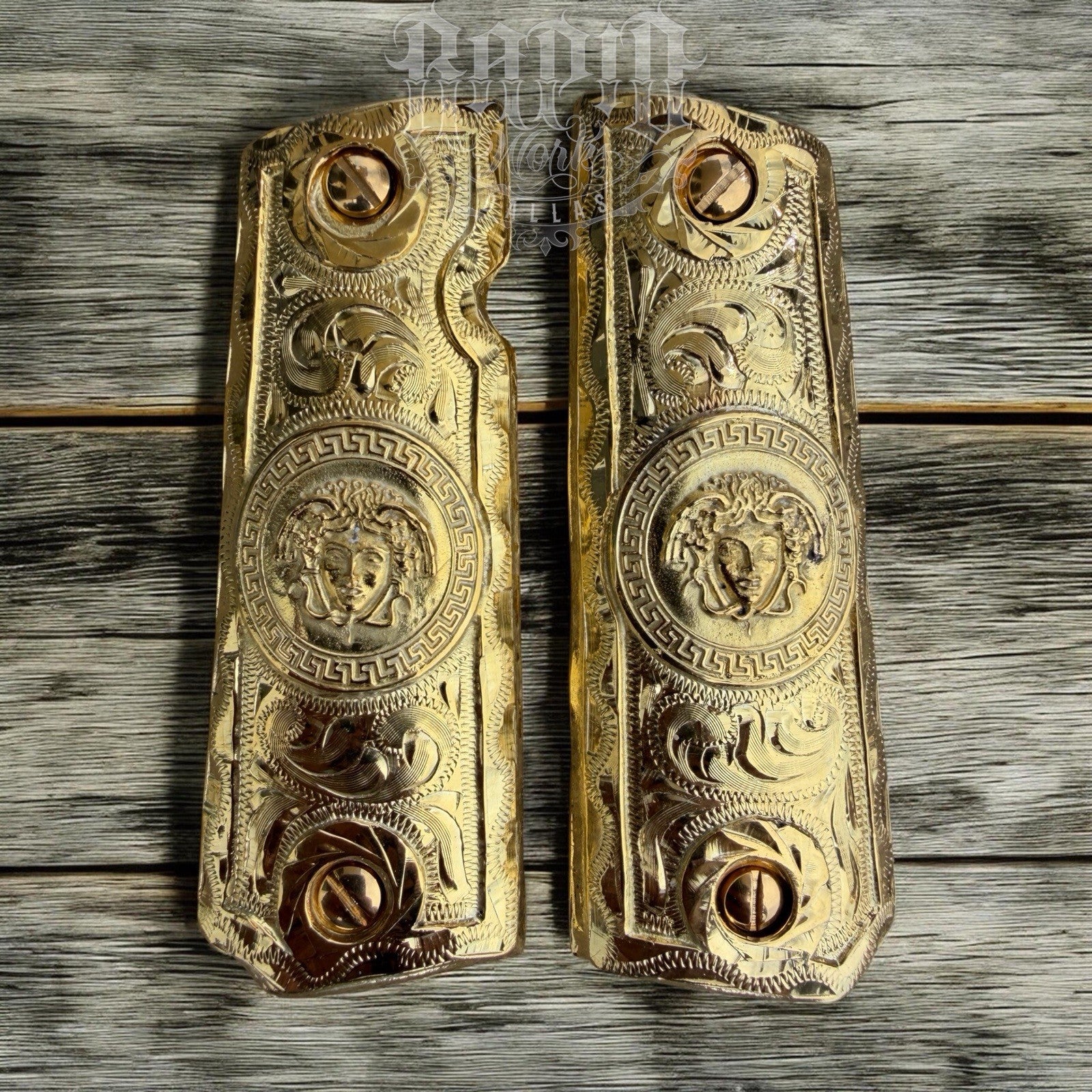 1911 45 38 Super Full Size Versace Gold Gun Pistol Grip Cachas & 24K Screws