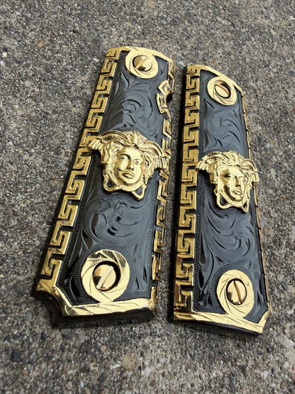1911 45 38 Super Full Size Versace Gold Gun Pistol Grip Cachas & 24K Screws