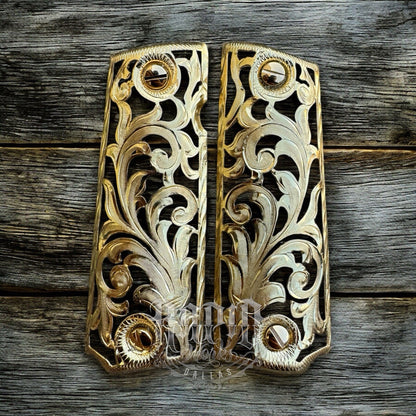 1911 45 38 Super Full Size Gold Gun Pistol Grip Cachas Chapeado & 24K Screws