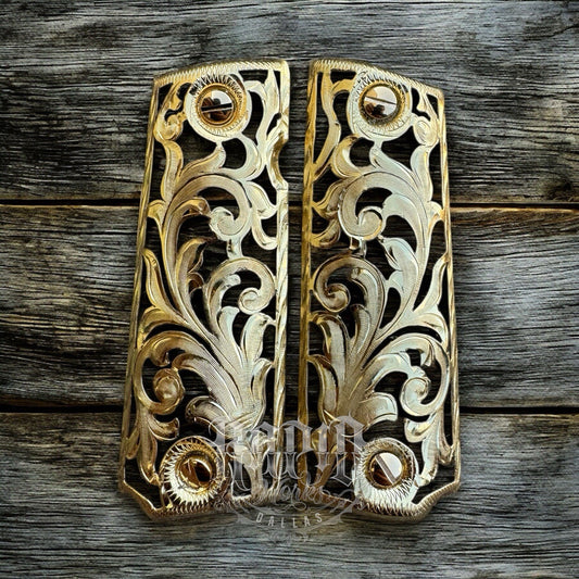 1911 45 38 Super Full Size Gold Gun Pistol Grip Cachas Chapeado & 24K Screws