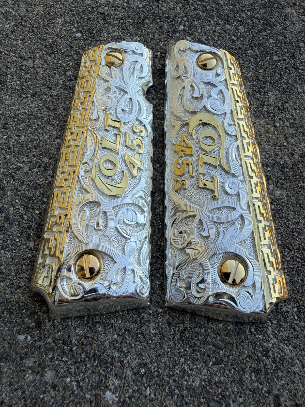 1911 45 38 Super Full Size Colt 45 Gold Gun Pistol Grip Cachas & 24K Screws