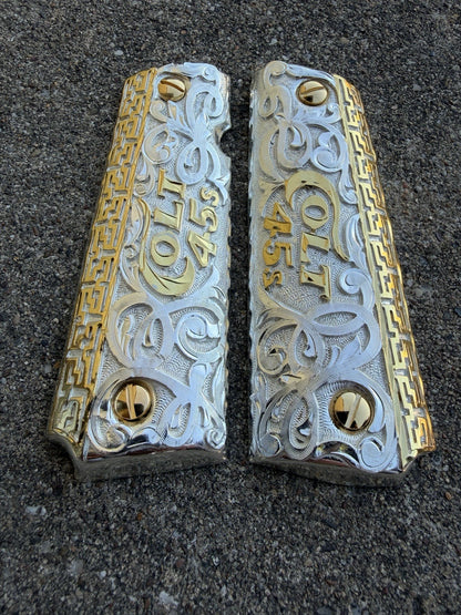 1911 45 38 Super Full Size Colt 45 Gold Gun Pistol Grip Cachas & 24K Screws
