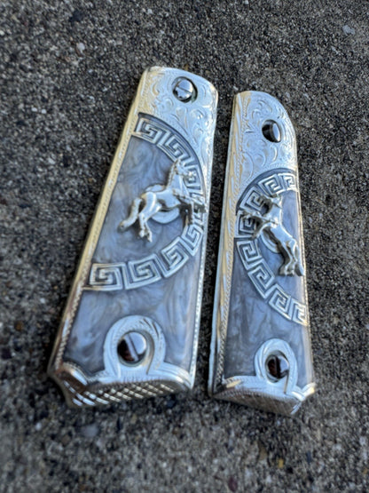 1911 45 38 Super Full Size Colt Horse Gun Pistol Grip Cachas & Polished Screws