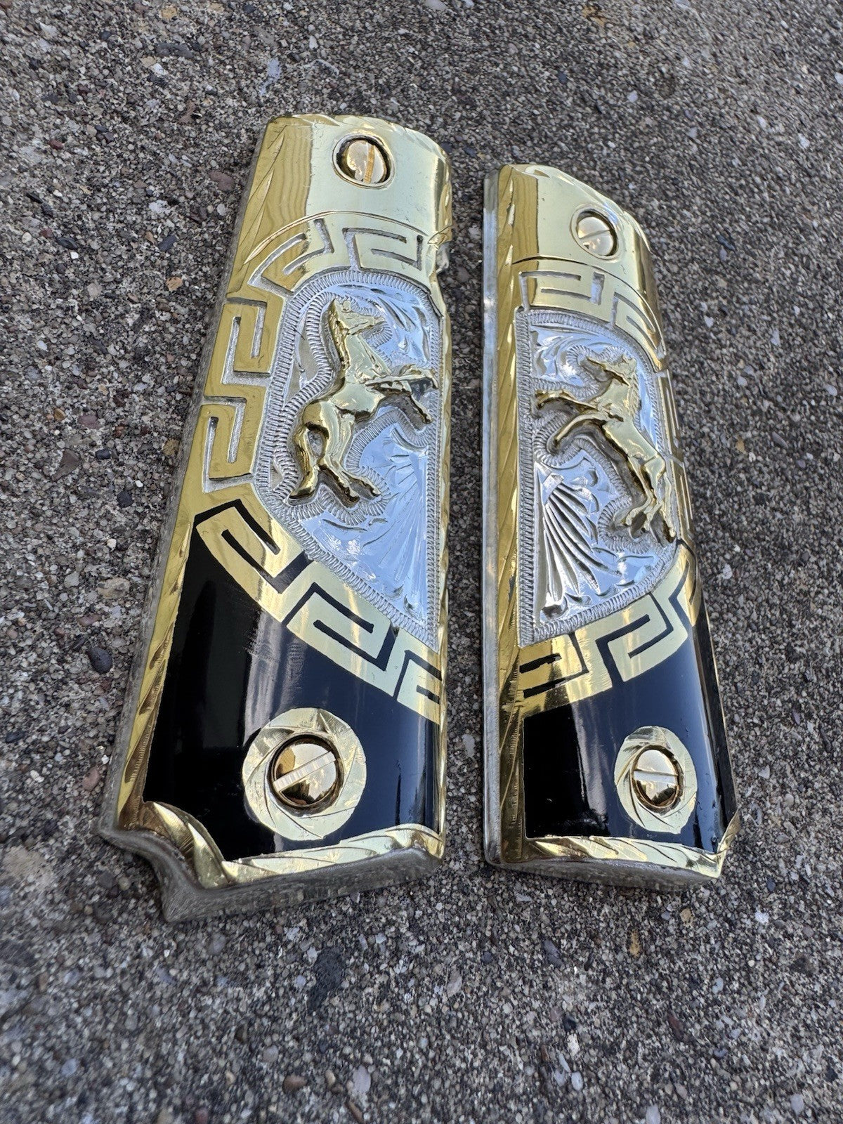 1911 45 38 Super Full Size Colt Horse Gold Gun Pistol Grip Cachas & 24K Screws
