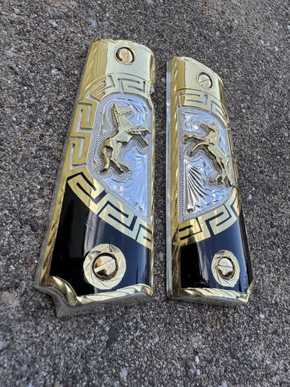 1911 45 38 Super Full Size Colt Horse Gold Gun Pistol Grip Cachas & 24K Screws