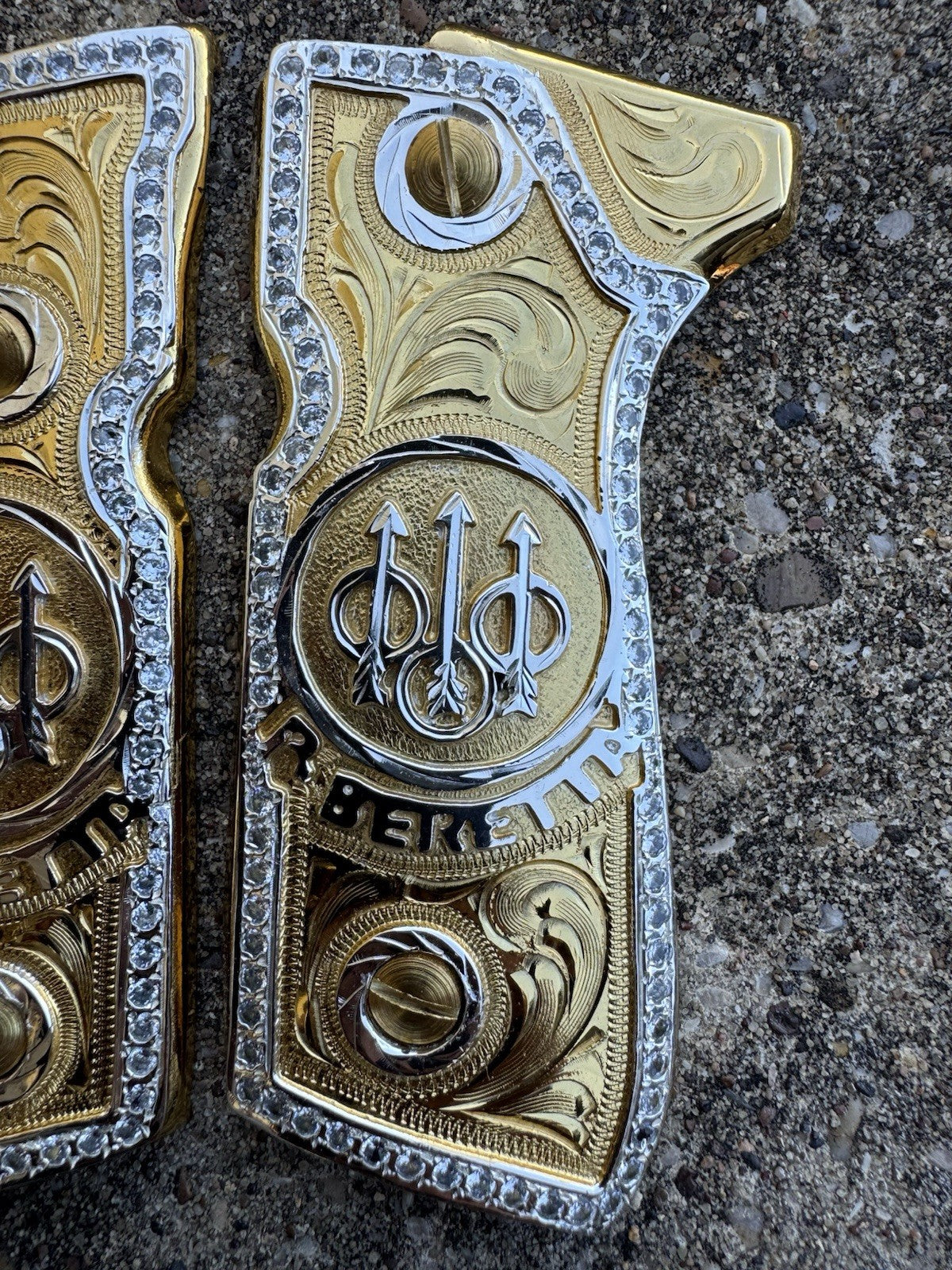 Beretta 92FS Zirconia Cachas Gold Plated Pistol Custom Grips & Screws