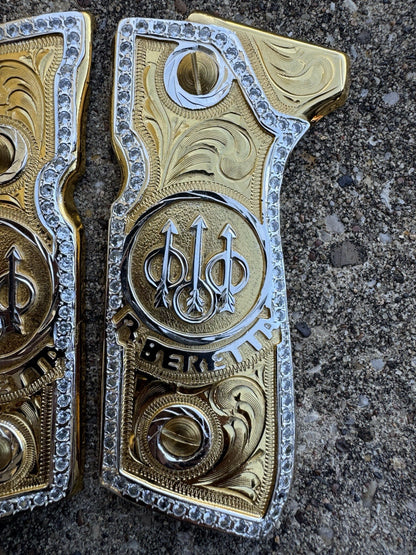 Beretta 92FS Zirconia Cachas Gold Plated Pistol Custom Grips & Screws