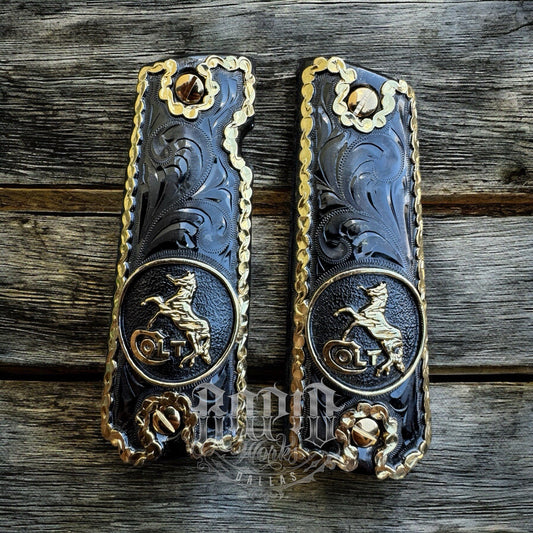 1911 45 38 Super Full Size Colt Horse Gold Gun Pistol Grip Cachas & 24K Screws