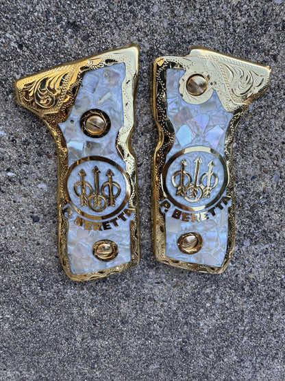 Beretta 92FS Cachas Gold Plated Pistol Custom Grips & Gold Screws