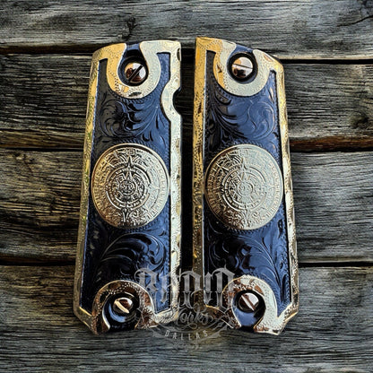 1911 45 38 Super Full Size Azteca Gold Gun Pistol Grip Cachas & 24K Screws