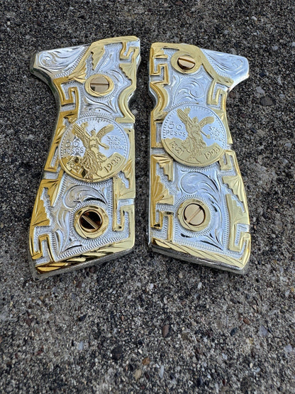 Beretta 92FS Cachas Centenario Gold Plated Pistol Custom Grips & Gold Screws
