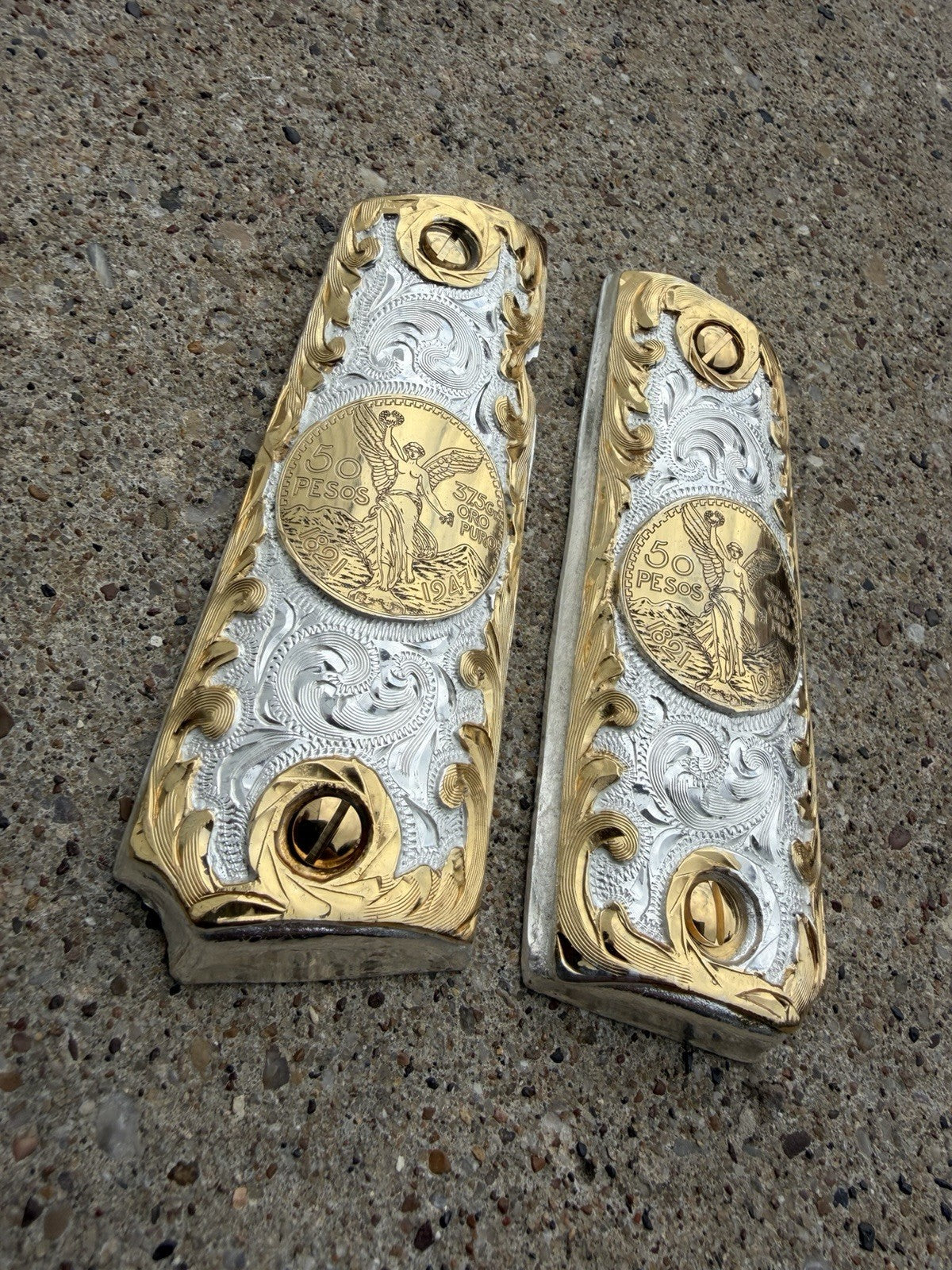 1911 45 38 Super Full Size Centenario Gold Gun Pistol Grip Cachas & 24K Screws