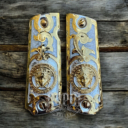1911 45 38 Super Versace Full Size Gold Gun Pistol Grip Cachas & 24K Screws