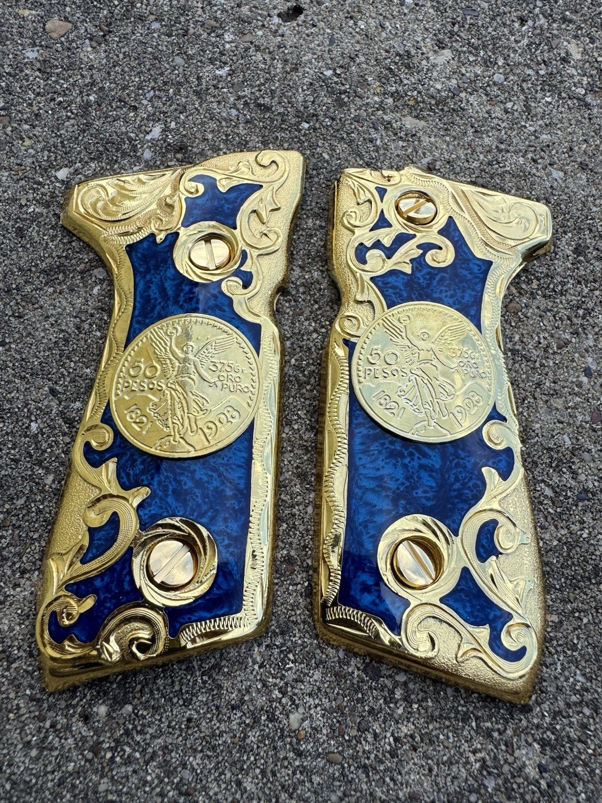 Beretta 92FS Cachas Centenario Gold Plated Pistol Custom Grips & 24k Gold Screws