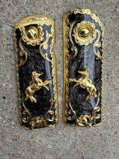 1911 45 38 Super Full Size Horse Gold Gun Pistol Grip Cachas & 24K Screws