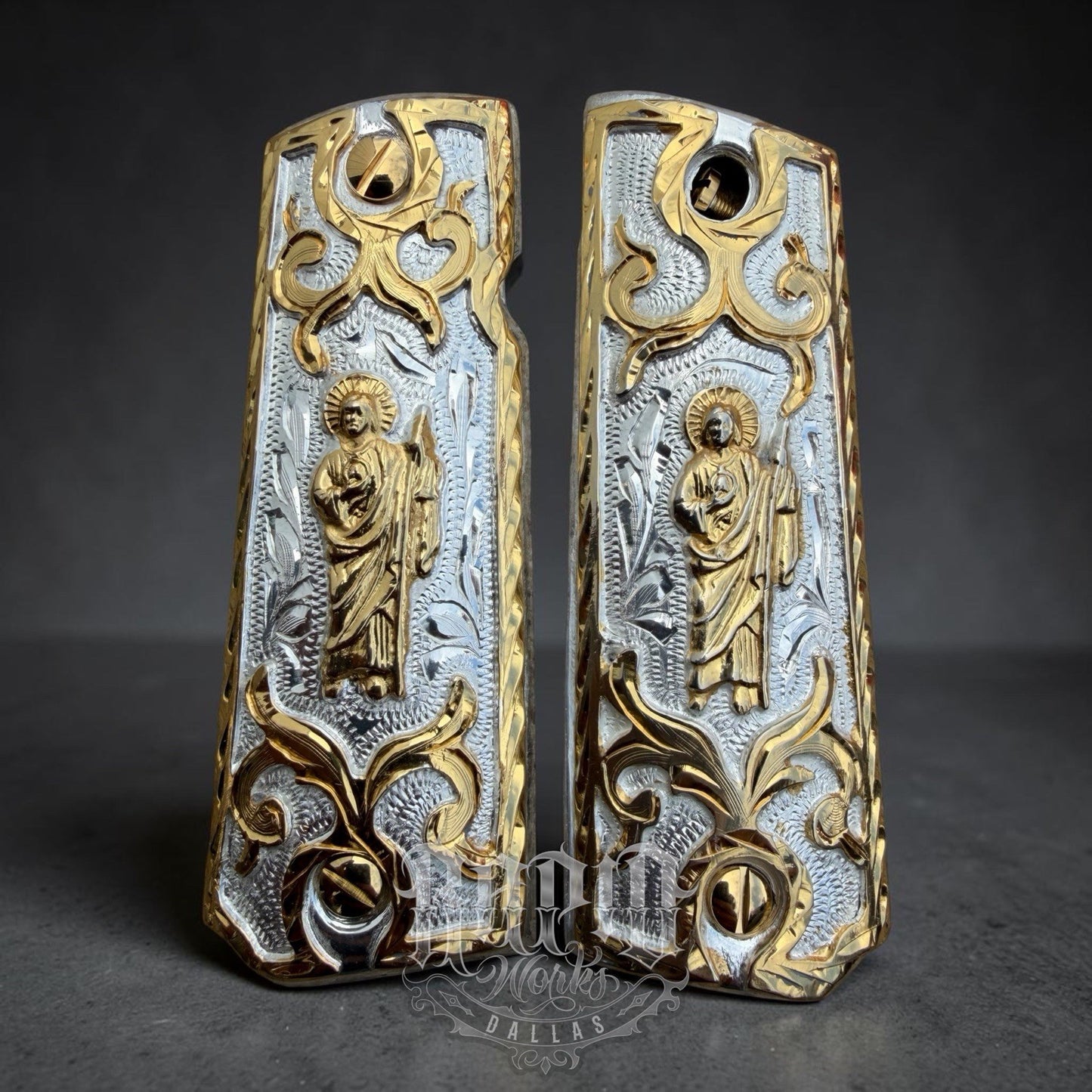 1911 45 38 Super Full Size San Judas Gold Gun Pistol Grip Cachas & 24K Screws