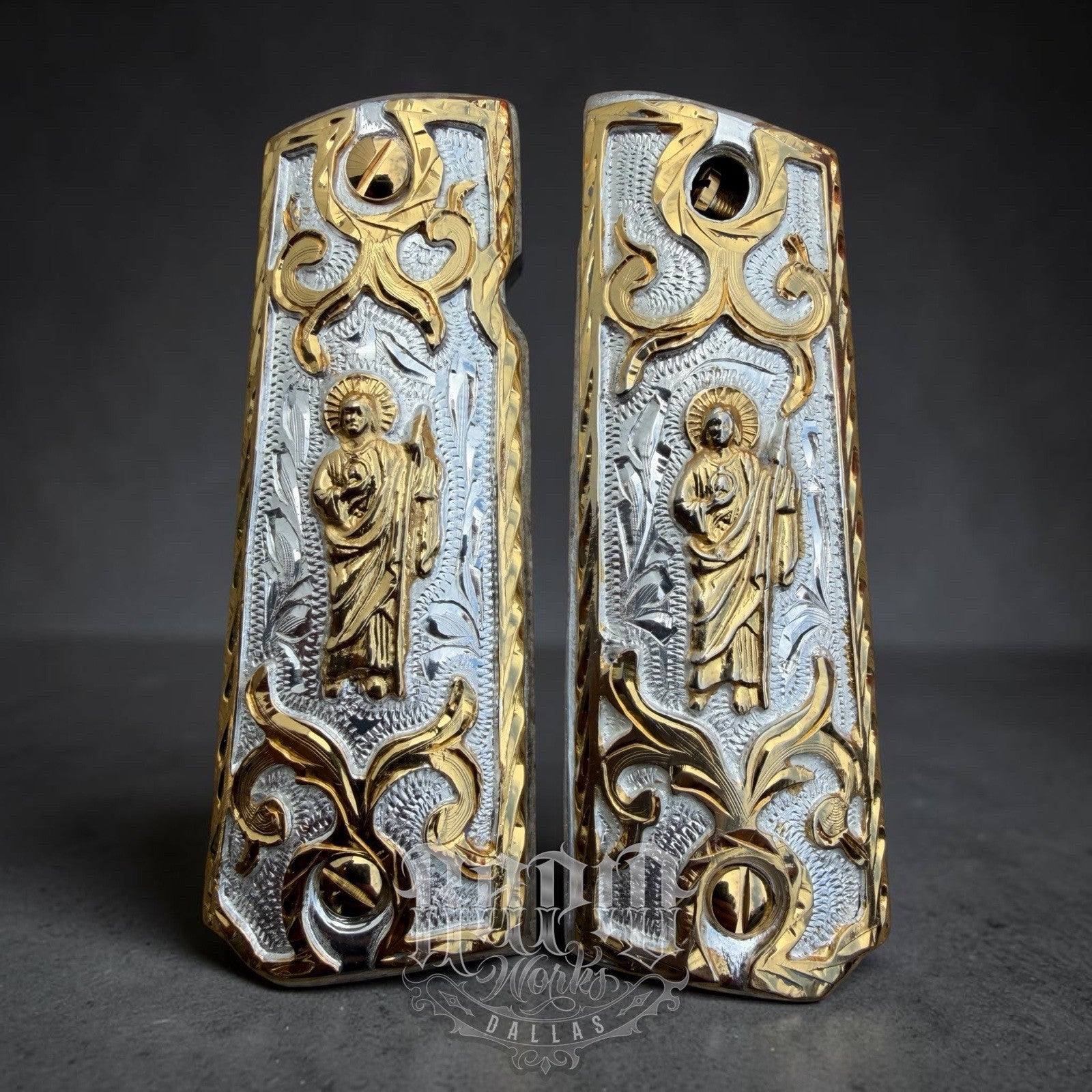 1911 45 38 Super Full Size San Judas Gold Gun Pistol Grip Cachas & 24K Screws