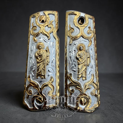 1911 45 38 Super Full Size San Judas Gold Gun Pistol Grip Cachas & 24K Screws