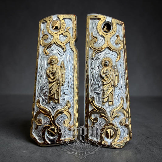 1911 45 38 Super Full Size San Judas Gold Gun Pistol Grip Cachas & 24K Screws