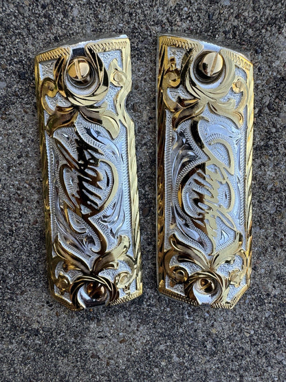 1911 45 38 Super Full Size KIMBER Gold Gun Pistol Grip Cachas & 24K Screws