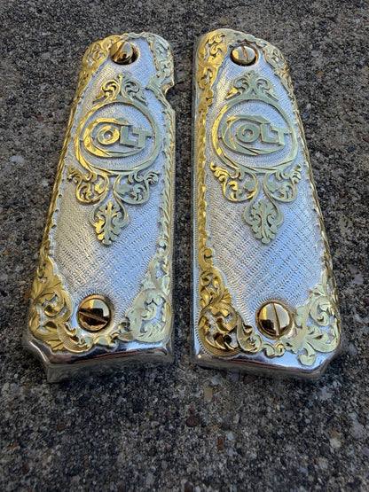 1911 45 38 Super Full Size Colt Gold Gun Pistol Grip Cachas & 24K Screws