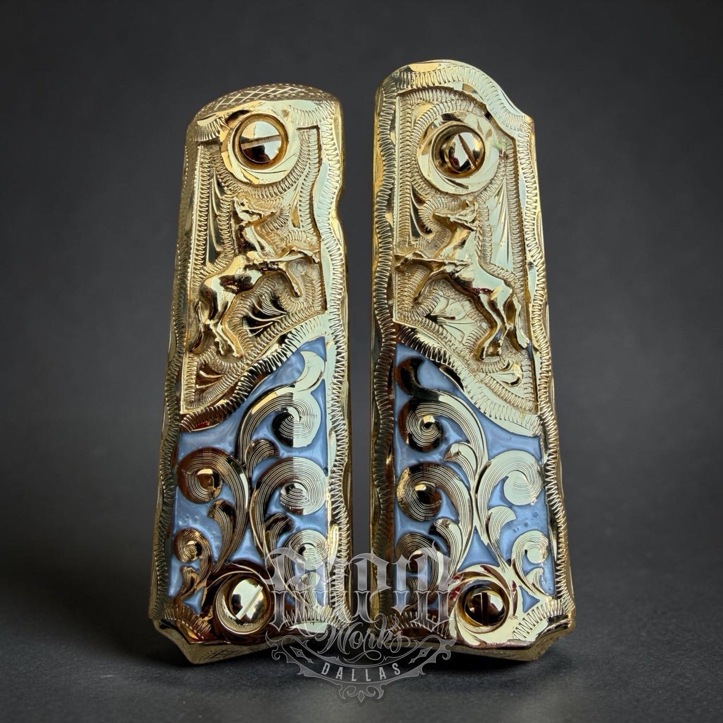 1911 45 38 Super Full Size Horse Gold Gun Pistol Grip Cachas & 24K Screws