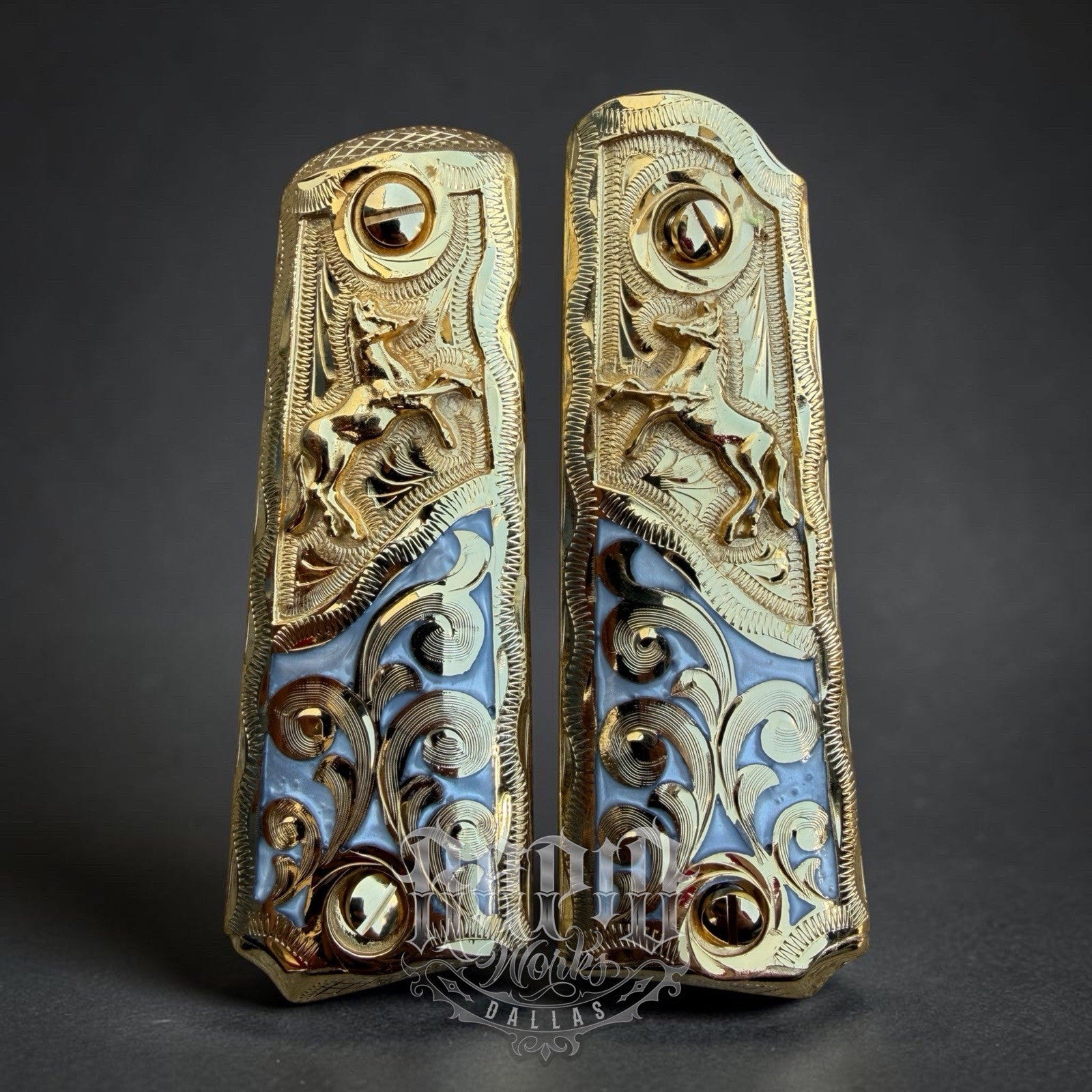 1911 45 38 Super Full Size Horse Gold Gun Pistol Grip Cachas & 24K Screws