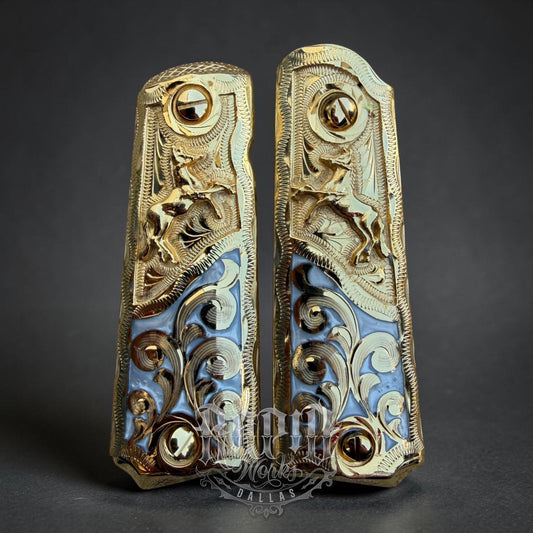 1911 45 38 Super Full Size Horse Gold Gun Pistol Grip Cachas & 24K Screws