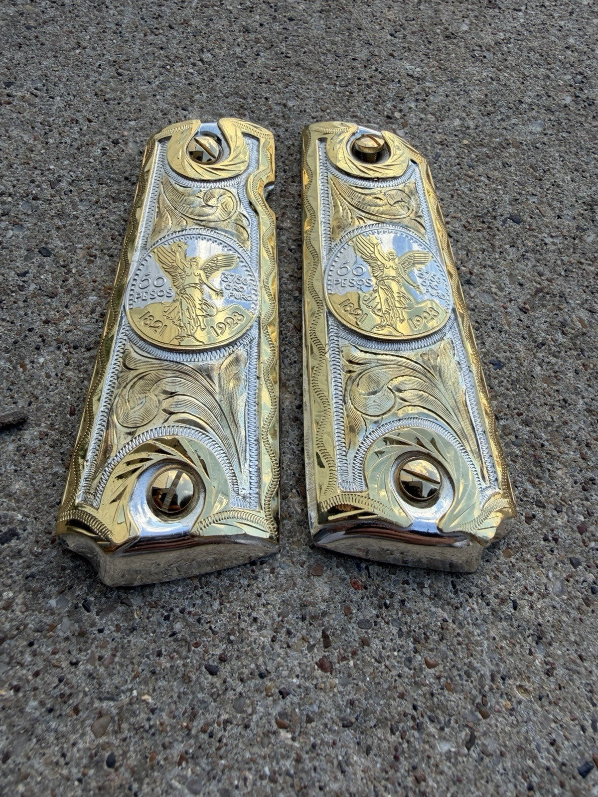 1911 45 38 Super Full Size Centenario Gold Gun Pistol Grip Cachas & 24K Screws