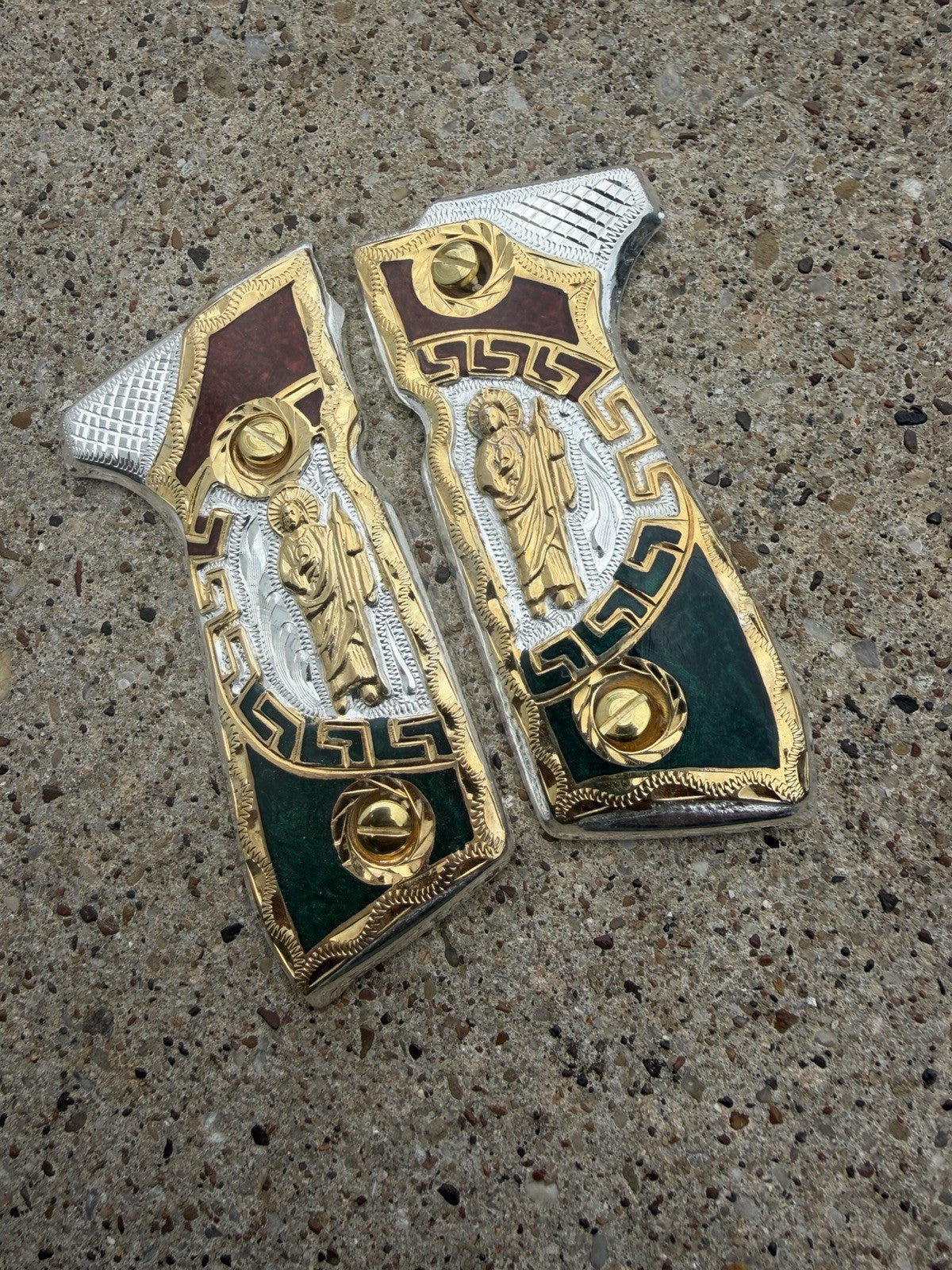 Beretta 92FS Cachas San Judas Gold Plated Pistol Custom Grips & Gold Screws