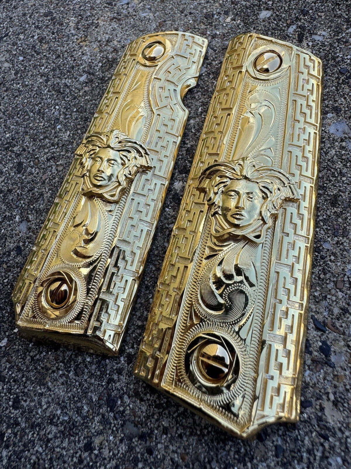 1911 45 38 Super Full Size Versace Gold Gun Pistol Grip Cachas & 24K Screws