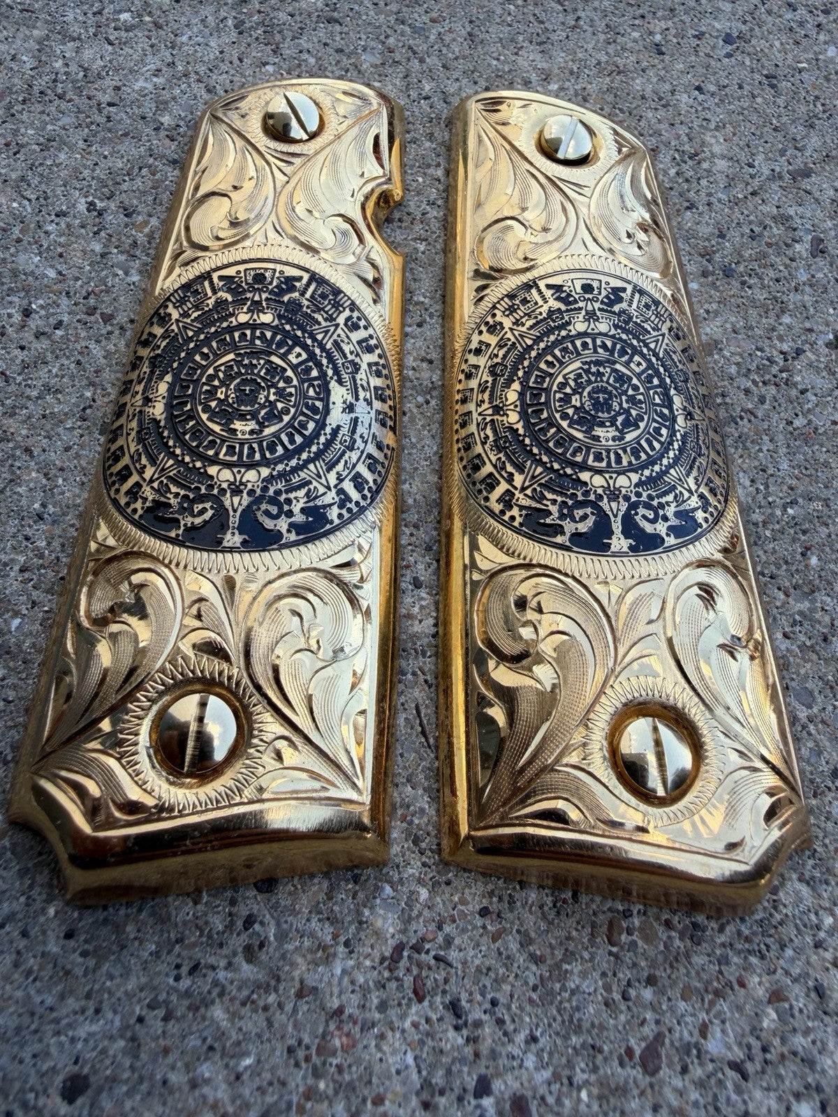 1911 45 38 Super Full Size Aztec Gold Gun Pistol Grip Cachas & 24K Screws