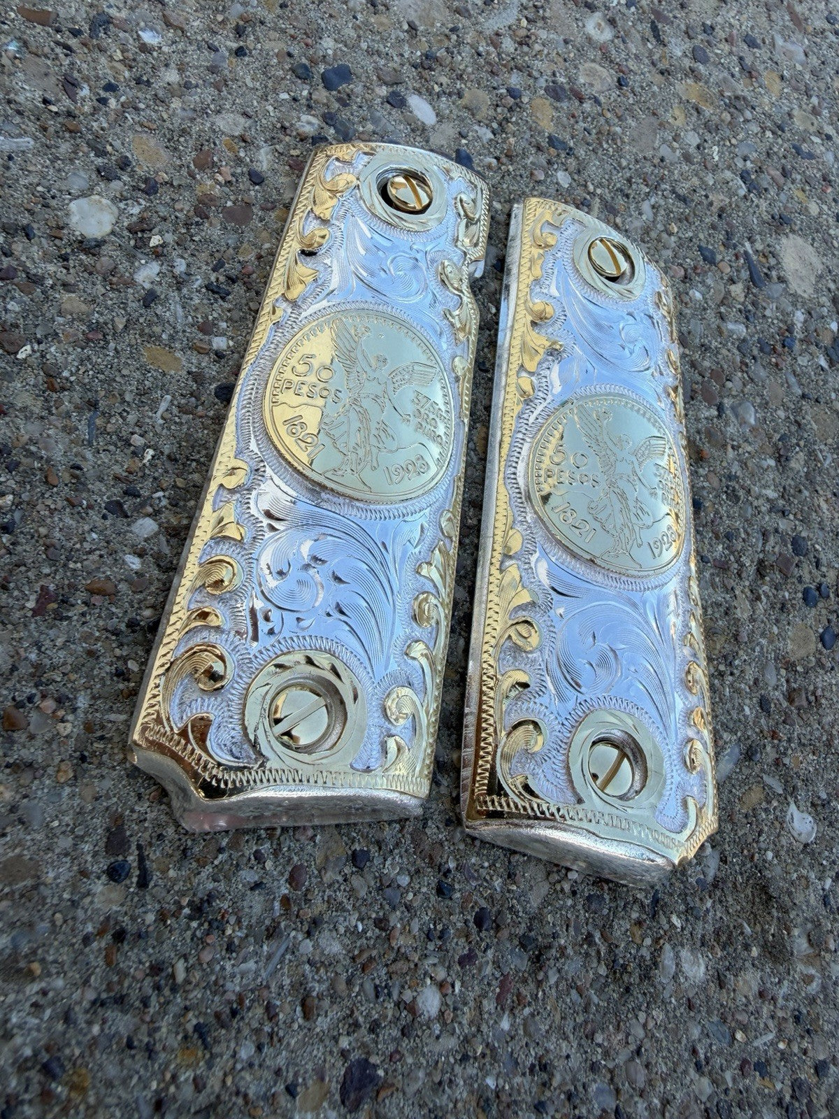 1911 45 38 Super Full Size Centenario Gold Gun Pistol Grip Cachas & 24K Screws