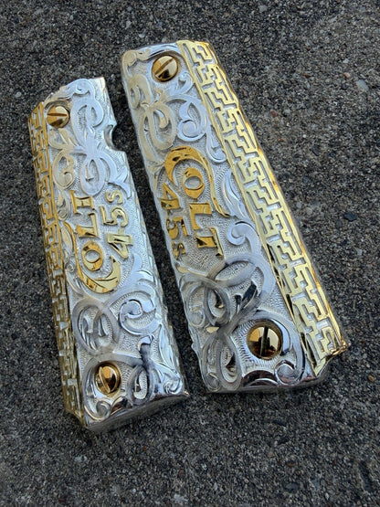 1911 45 38 Super Full Size Colt 45 Gold Gun Pistol Grip Cachas & 24K Screws