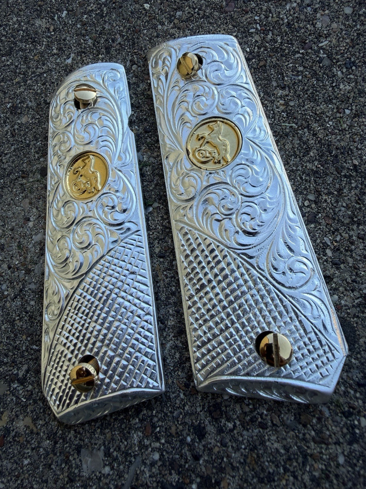 1911 45 38 Super Full Size Gold Gun Pistol Grip Cachas Chapeado & 24K Screws